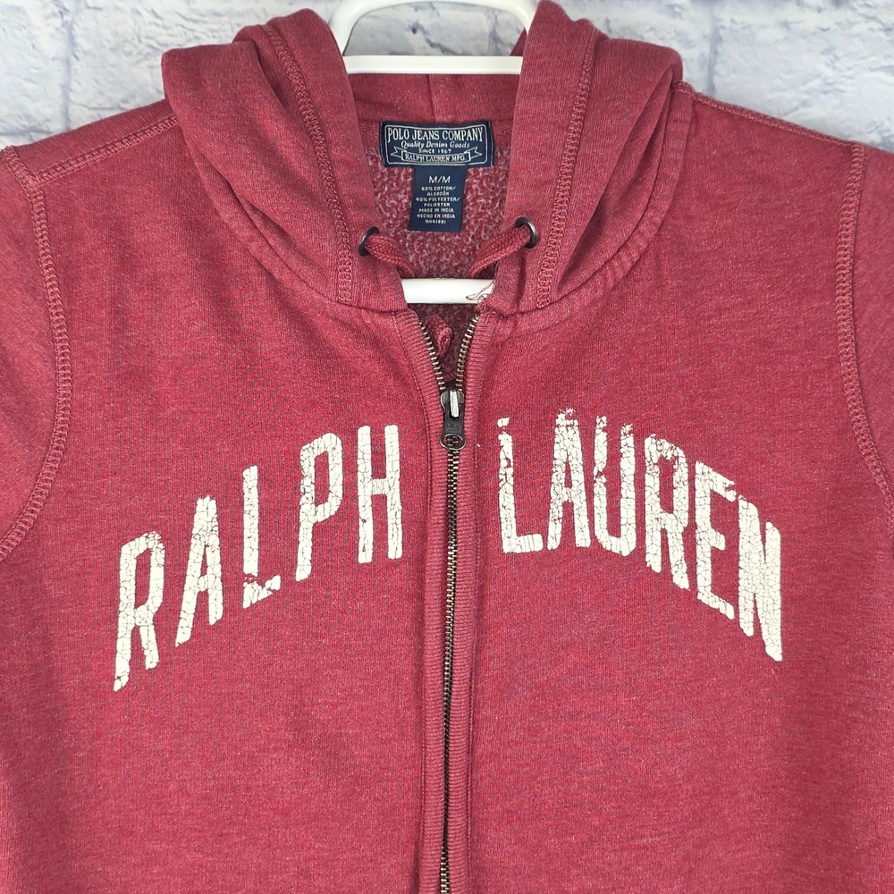 Polo Jeans Company Women Red Full Zip Up Hoodie Long Sleeve Logo Size Medium